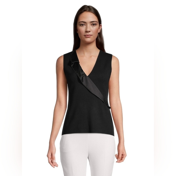 Calvin Klein Tops - Calvin Klein-Sleeveless Satin Ruffle  V-Neck Blouse